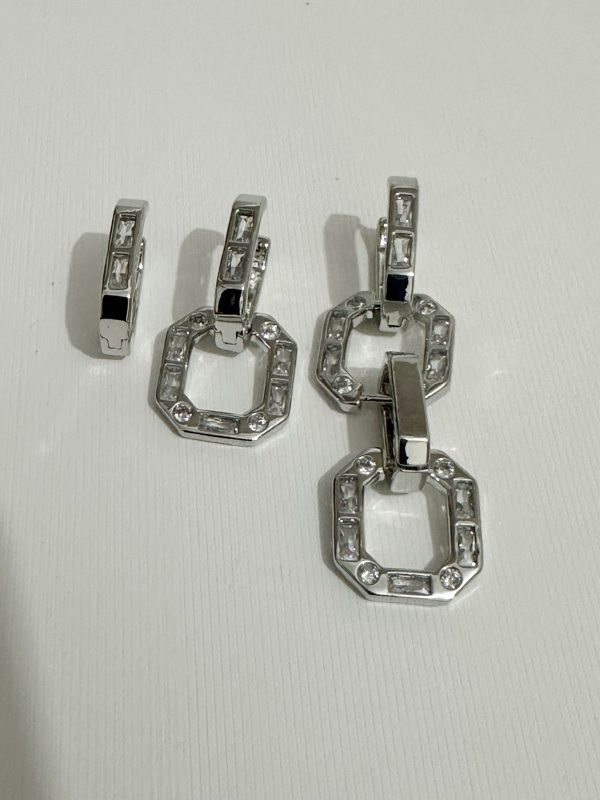 Çift Halka Üçlü Baget Taşlı Silver Küpe