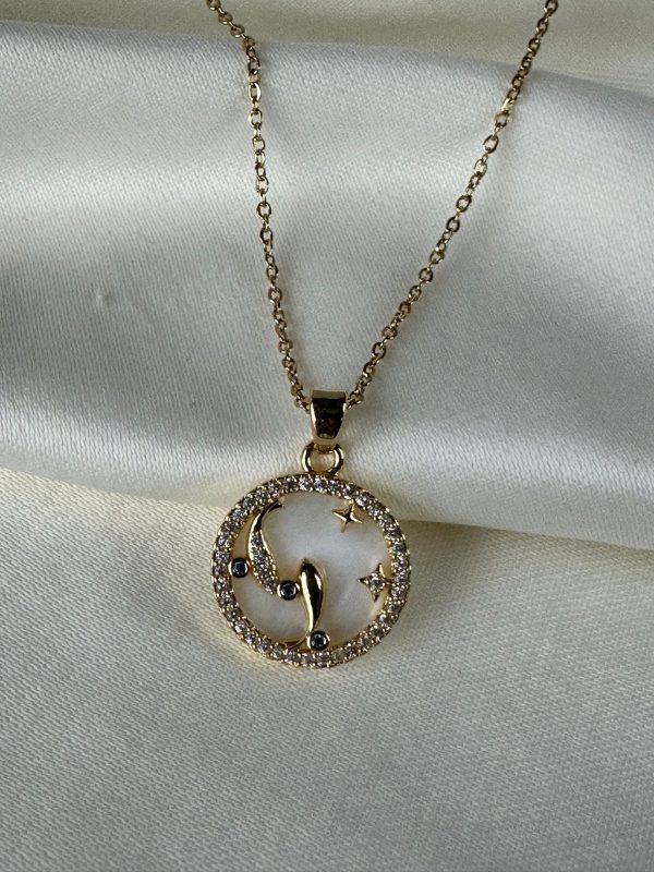 Zirkon Taşlı Balık Burcu Figür Gold Kolye