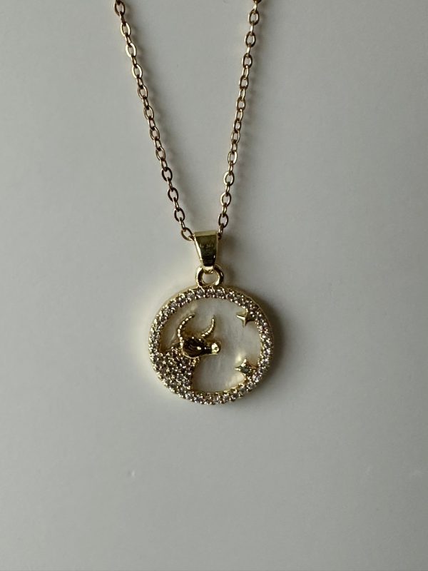 Zirkon Taşlı Boğa Burcu Figür Gold Kolye - Görsel 5