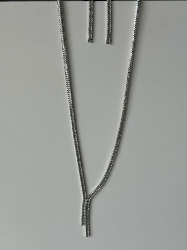 Baget Taşlı Su Yolu Silver Kolye & Küpe Set - Görsel 5