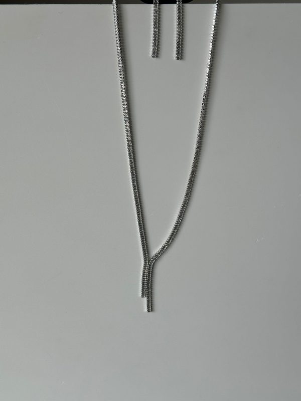 Baget Taşlı Su Yolu Silver Kolye & Küpe Set - Görsel 6