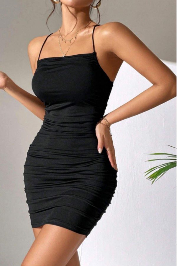 Bella Notte Siyah Askılı Kibar Mini Elbise FN-5001 - Görsel 3