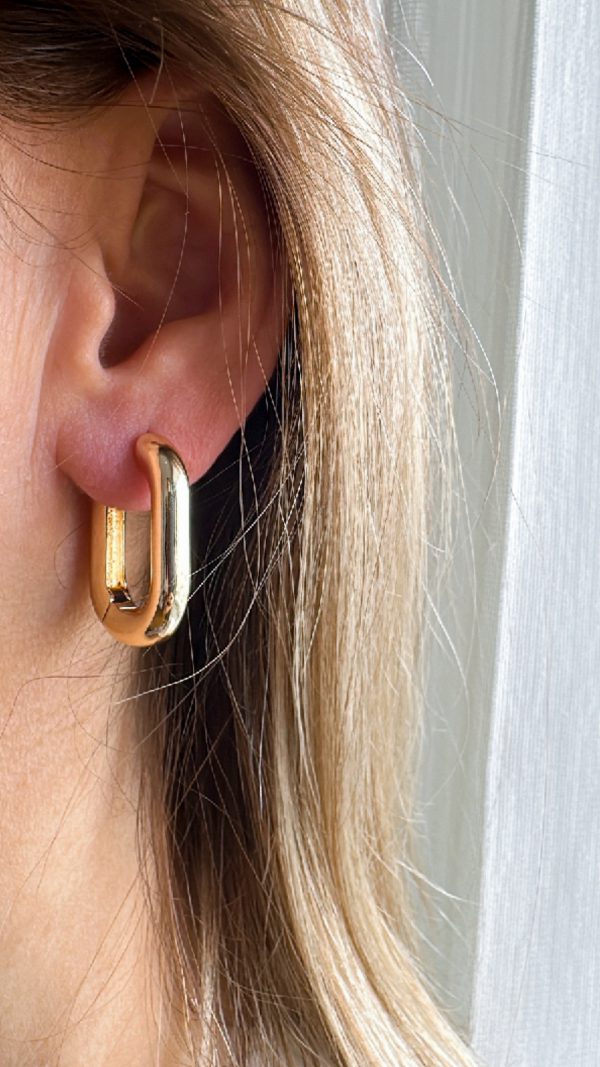 Oval Altın Kaplama Gold Küpe - Görsel 2