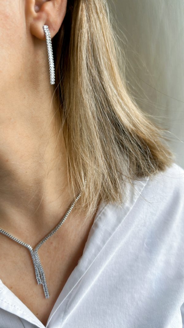 Baget Taşlı Su Yolu Silver Kolye & Küpe Set - Görsel 4