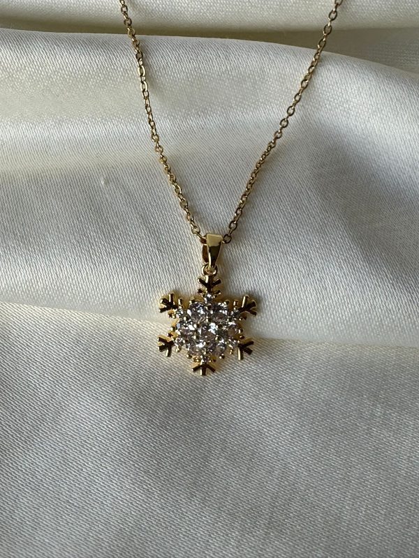 Zirkon Taşlı Kar Tanesi Gold Kolye