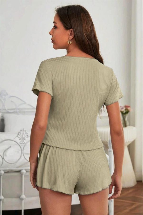 Bella Notte Viskon Mint Yeşili Düğme Detaylı Kısa Kollu Şort Takım 7508 - Görsel 3
