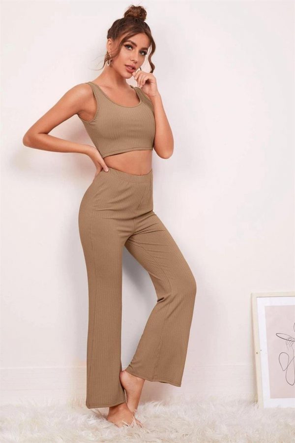 Bella Notte Viskon Soluk Kahverengi 3 lü Crop Takım 7007 - Görsel 2