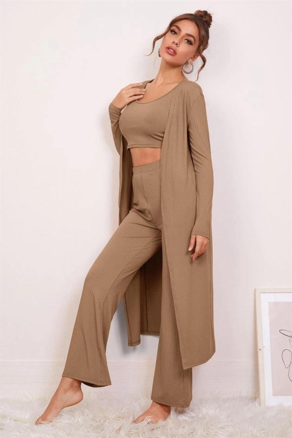 Bella Notte Viskon Soluk Kahverengi 3 lü Crop Takım 7007 - Görsel 3
