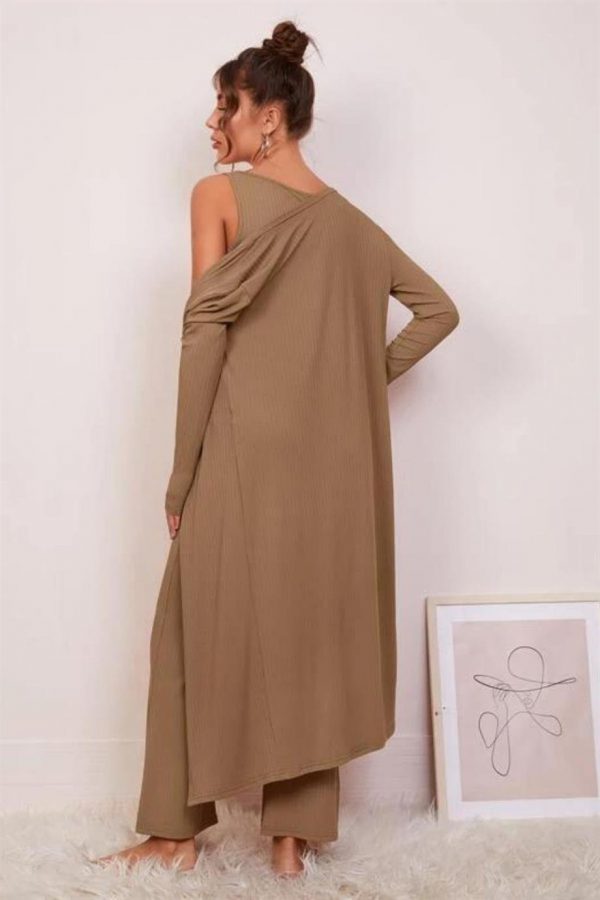 Bella Notte Viskon Soluk Kahverengi 3 lü Crop Takım 7007 - Görsel 4
