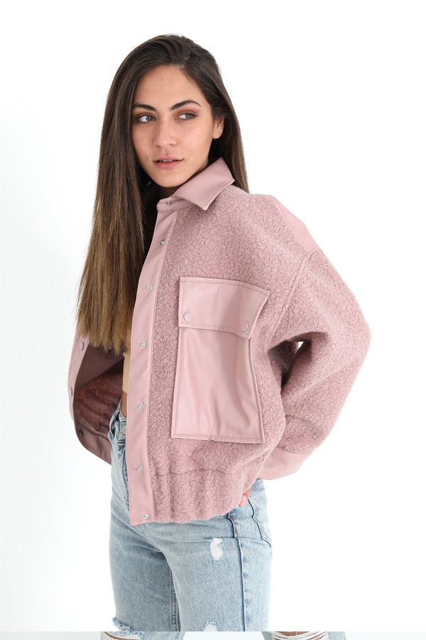 Beli Lastikli Çıtçıtlı Bergamo Gömlek Ceket - Pudra - Görsel 6