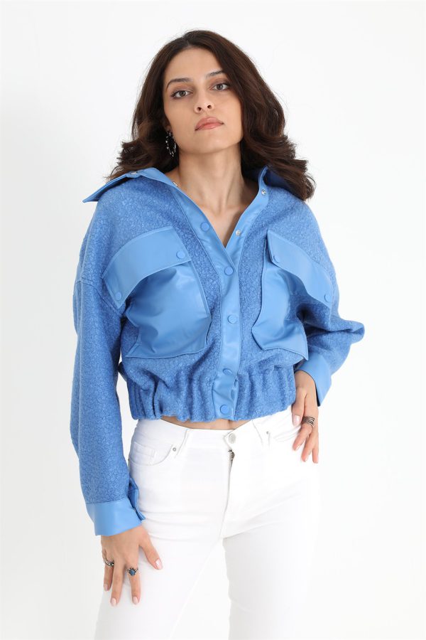 Beli Lastikli Çıtçıtlı Bergamo Gömlek Ceket - Mavi - Görsel 3