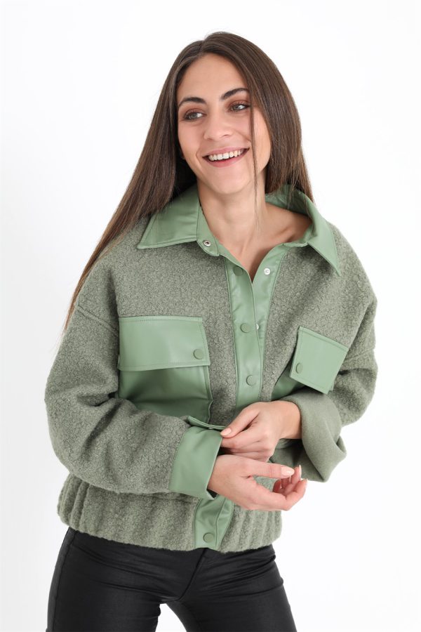 Beli Lastikli Çıtçıtlı Bergamo Gömlek Ceket - Mint Yeşili - Görsel 4