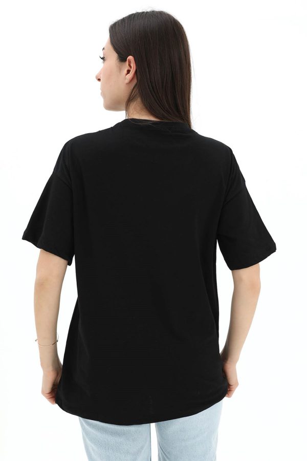 Bisiklet Yaka Ananas Baskılı Süprem T-shirt - Siyah - Görsel 3