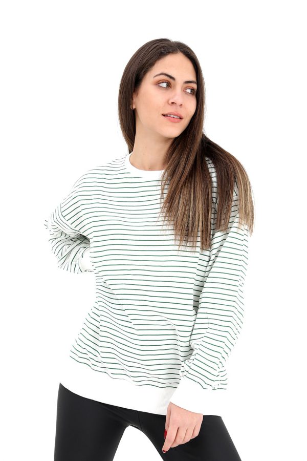 Bisiklet Yaka Çizgili Sweat - Haki - Görsel 2
