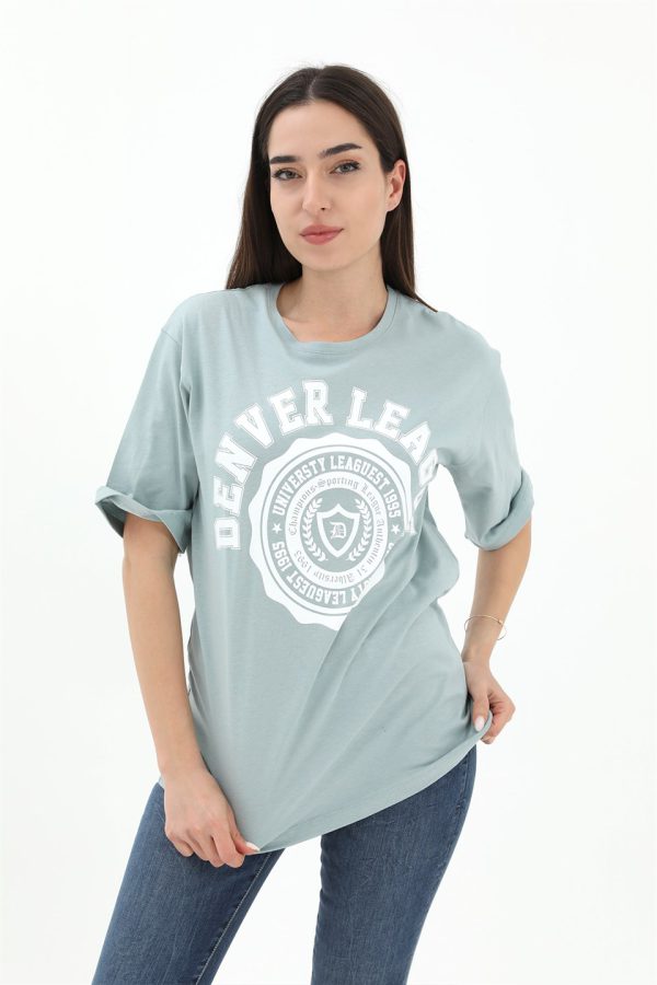 Bisiklet Yaka Denver Leagune Baskılı T-Shirt - Mint Yeşili - Görsel 2