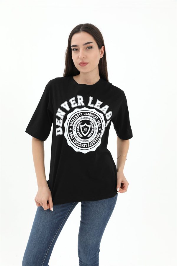 Bisiklet Yaka Denver Leagune Baskılı T-Shirt - Siyah - Görsel 2