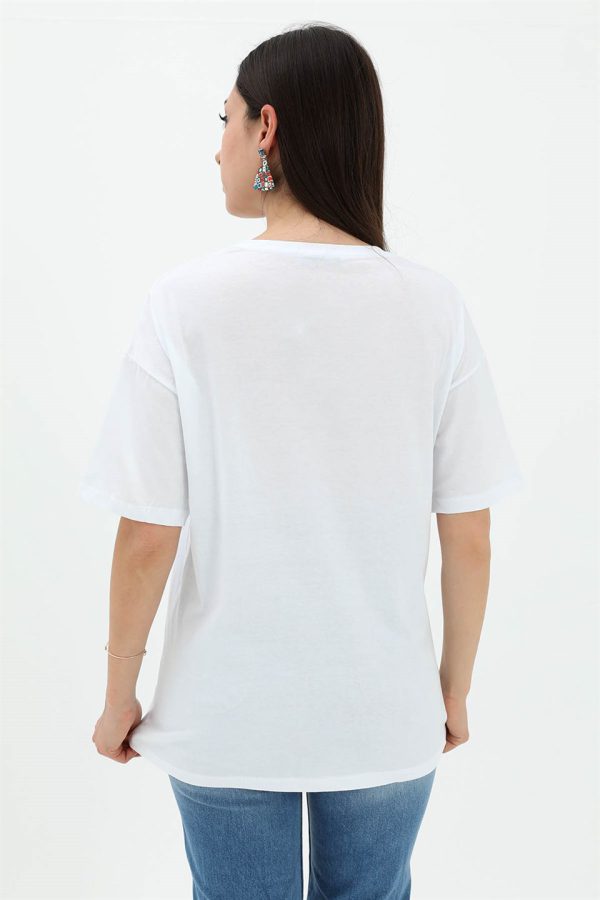Bisiklet Yaka El Baskılı Süprem T-shirt - Beyaz - Görsel 2
