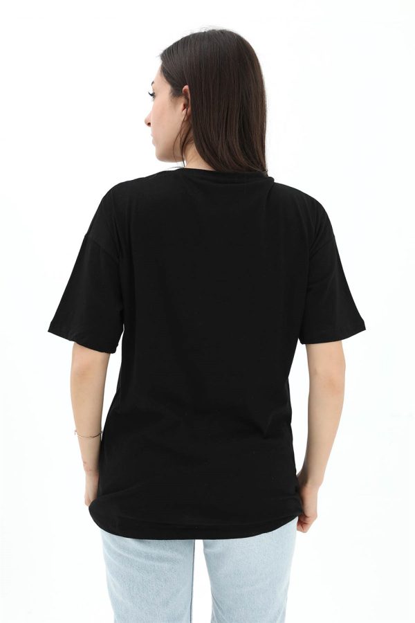 Bisiklet Yaka El Baskılı Süprem T-shirt - Siyah - Görsel 3