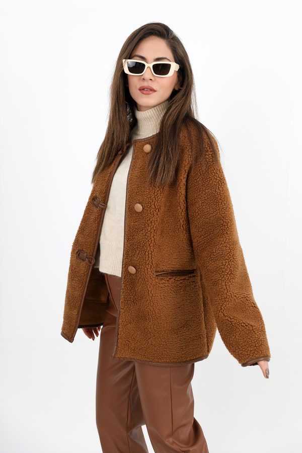 Bisiklet Yaka Kıvırcık Ceket - Camel - Görsel 4