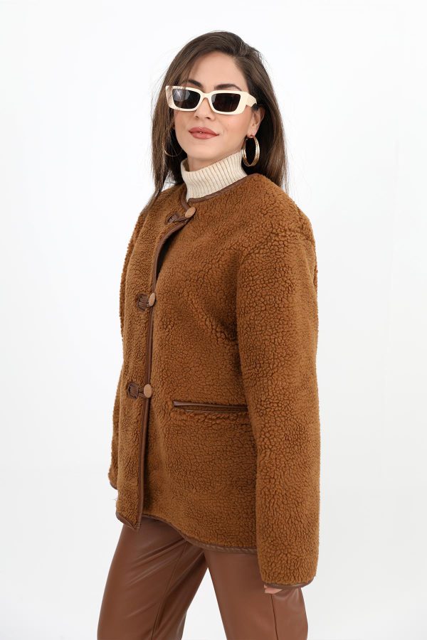 Bisiklet Yaka Kıvırcık Ceket - Camel - Görsel 5
