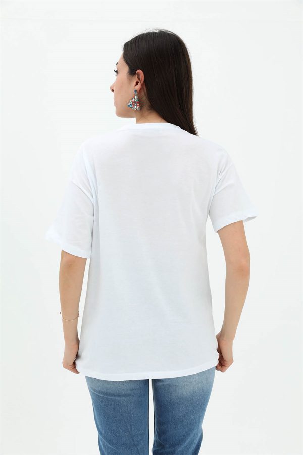 Bisiklet Yaka Kovboy Şapkalı Süprem T-shirt - Beyaz - Görsel 3