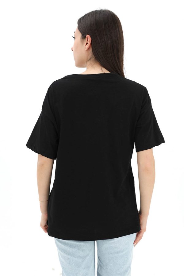 Bisiklet Yaka Kovboy Şapkalı Süprem T-shirt - Siyah - Görsel 3