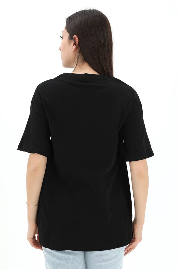 Bisiklet Yaka Taş Detaylı Süprem T-shirt - Siyah - Görsel 3