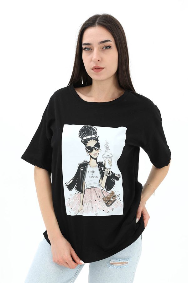 Bisiklet Yaka Taş Detaylı Süprem T-shirt - Siyah - Görsel 2