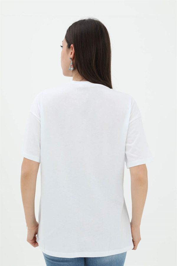 Bisiklet Yaka Terlik Baskılı T-shirt - Beyaz - Görsel 2