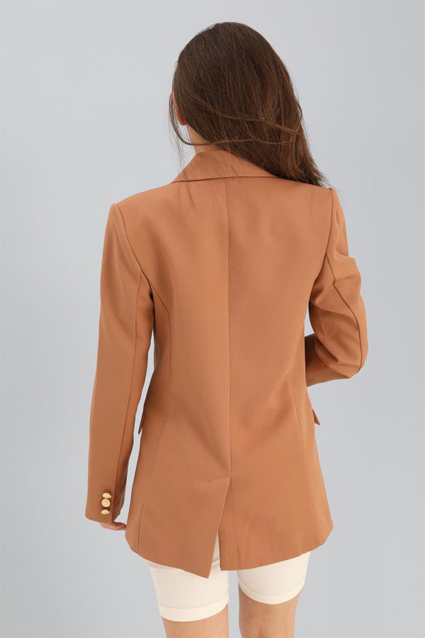 Blazer Fleto Cepli Atlas Kumaş Ceket - Camel - Görsel 4