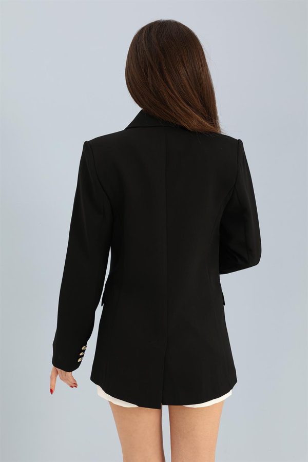 Blazer Fleto Cepli Atlas Kumaş Ceket - Siyah - Görsel 4