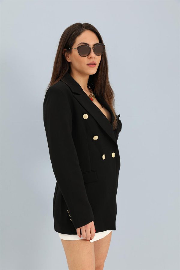 Blazer Fleto Cepli Atlas Kumaş Ceket - Siyah - Görsel 2
