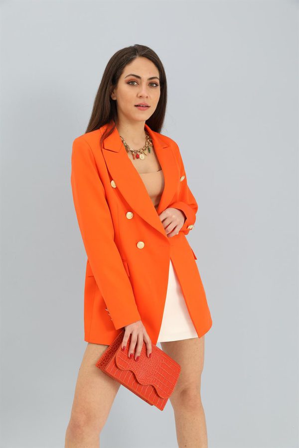 Blazer Fleto Cepli Atlas Kumaş Ceket - Turuncu - Görsel 3