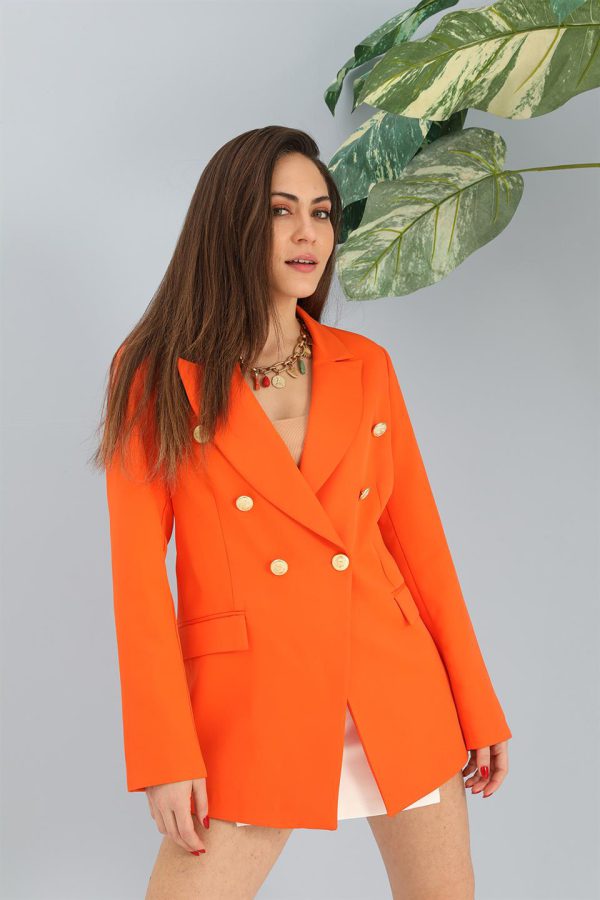 Blazer Fleto Cepli Atlas Kumaş Ceket - Turuncu