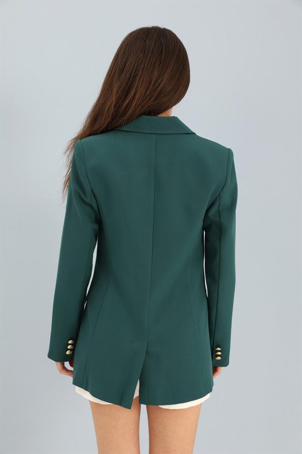 Blazer Fleto Cepli Atlas Kumaş Ceket - Zümrüt - Görsel 4