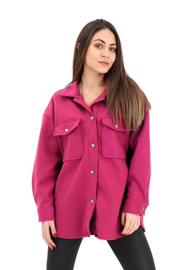 Çıtçıtlı Cepli Kaşe Gömlek Ceket - Fuşya - Görsel 5