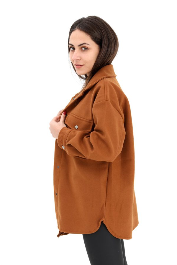 Çıtçıtlı Cepli Kaşe Gömlek Ceket - Kahverengi - Görsel 4