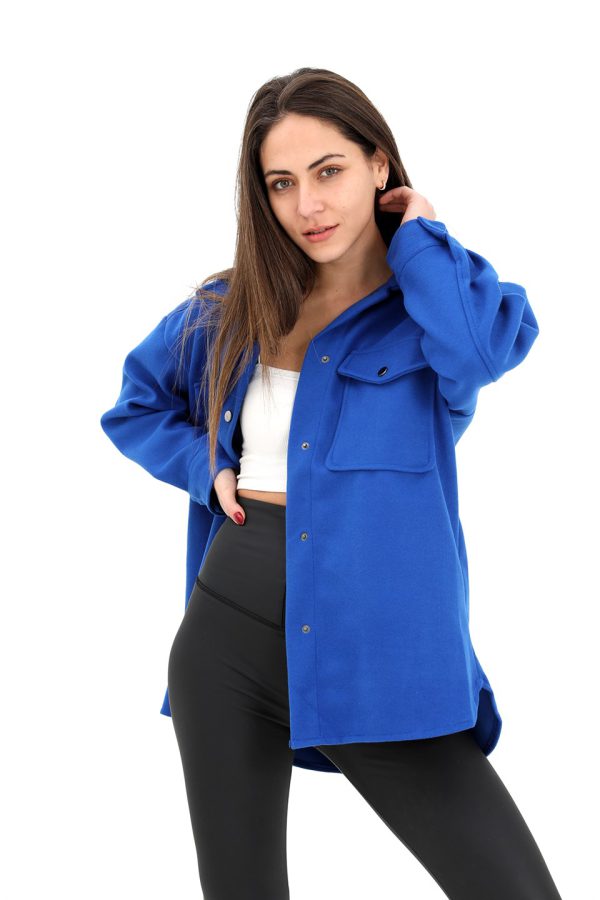 Çıtçıtlı Cepli Kaşe Gömlek Ceket - SaksMavisi - Görsel 4