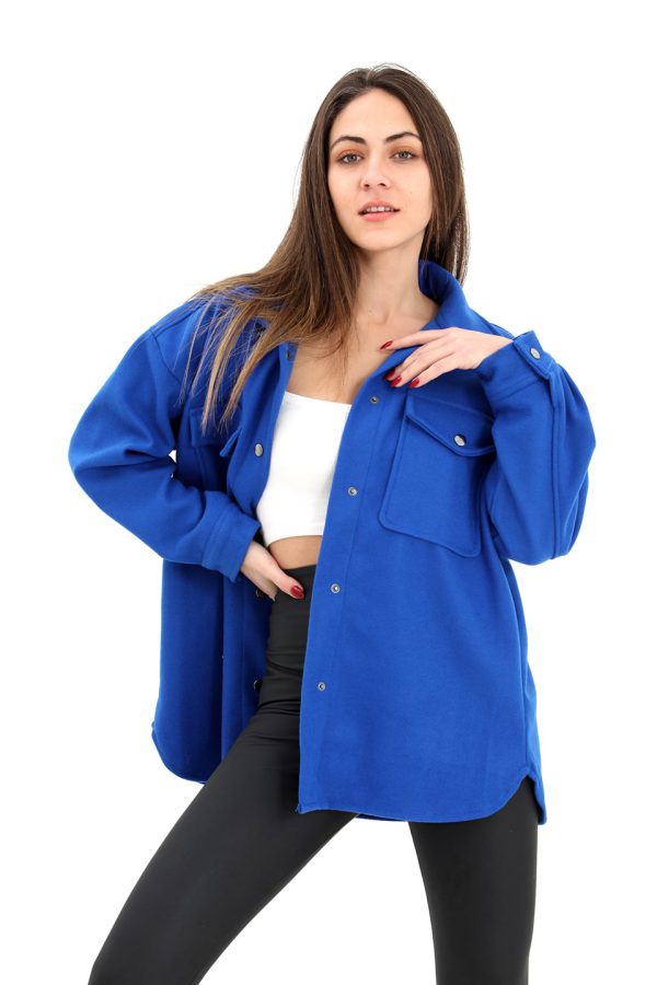 Çıtçıtlı Cepli Kaşe Gömlek Ceket - SaksMavisi - Görsel 2