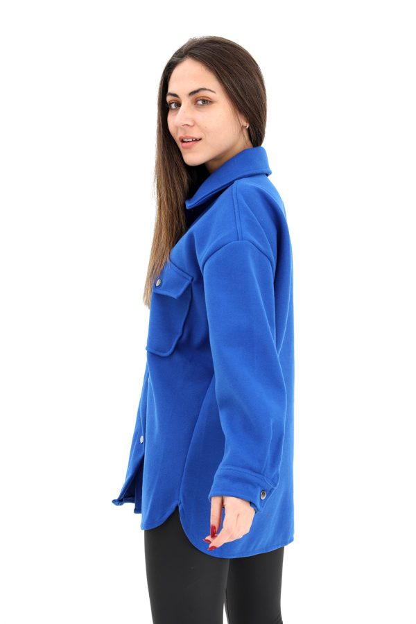 Çıtçıtlı Cepli Kaşe Gömlek Ceket - SaksMavisi - Görsel 6
