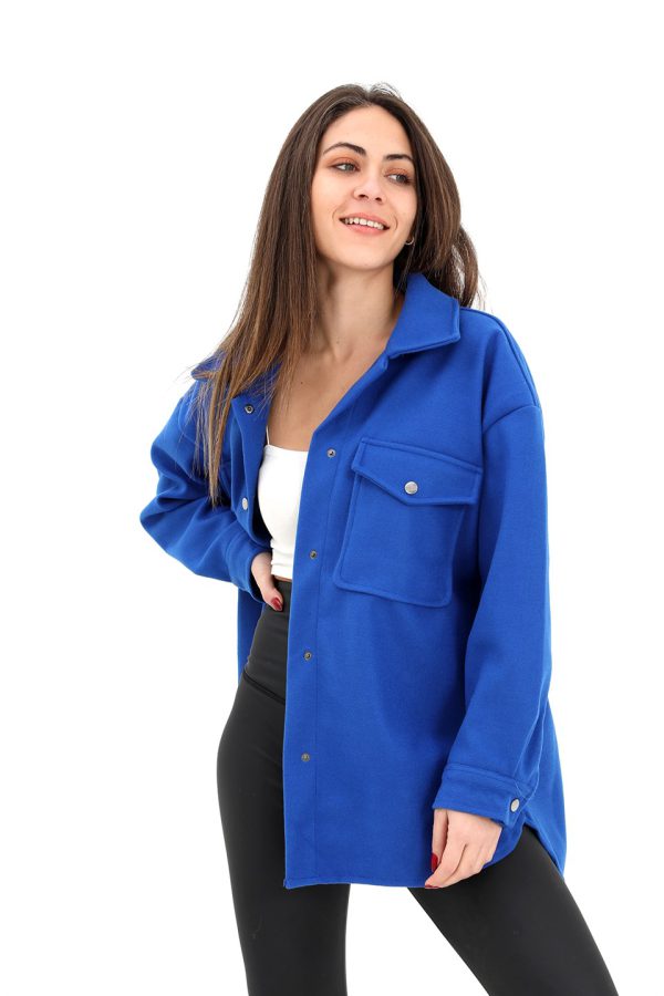 Çıtçıtlı Cepli Kaşe Gömlek Ceket - SaksMavisi - Görsel 5