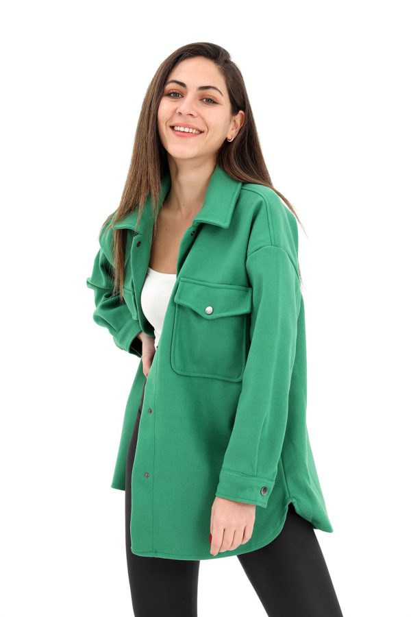 Çıtçıtlı Cepli Kaşe Gömlek Ceket - Yeşil