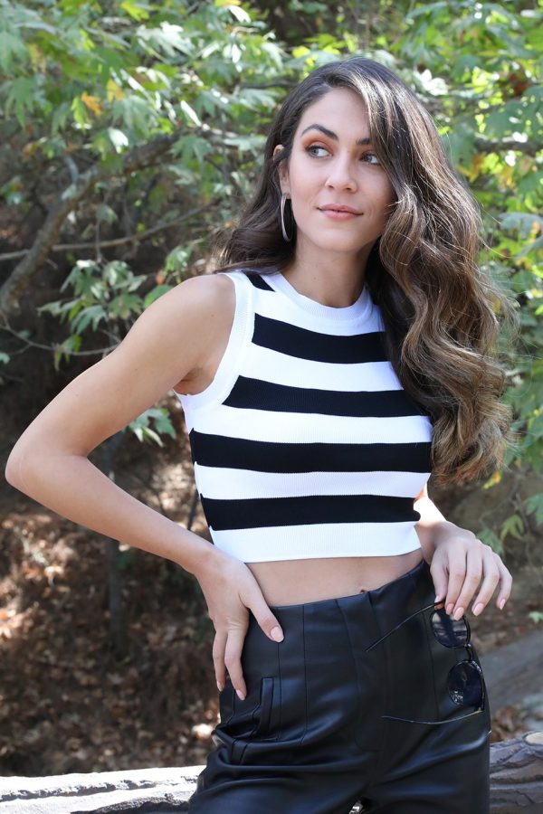 Çizgili Triko Atlet - Beyaz - Görsel 2