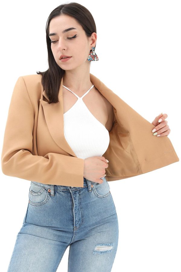 Crop Blazer Kısa Ceket - Camel - Görsel 6