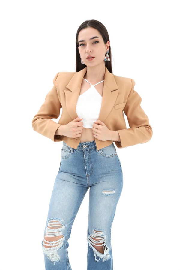 Crop Blazer Kısa Ceket - Camel - Görsel 2