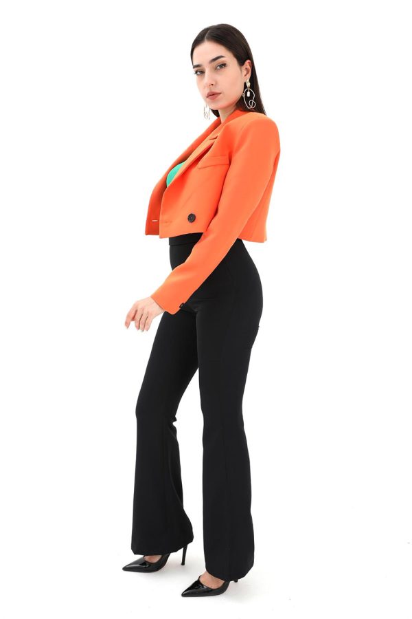 Crop Blazer Kısa Ceket - Turuncu - Görsel 5