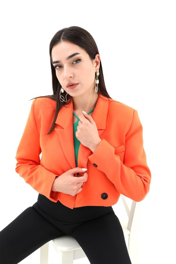 Crop Blazer Kısa Ceket - Turuncu