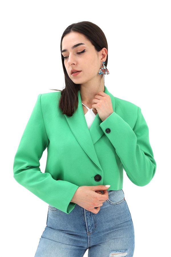 Crop Blazer Kısa Ceket - Yeşil - Görsel 2
