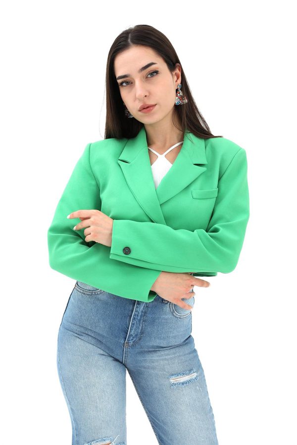 Crop Blazer Kısa Ceket - Yeşil - Görsel 5