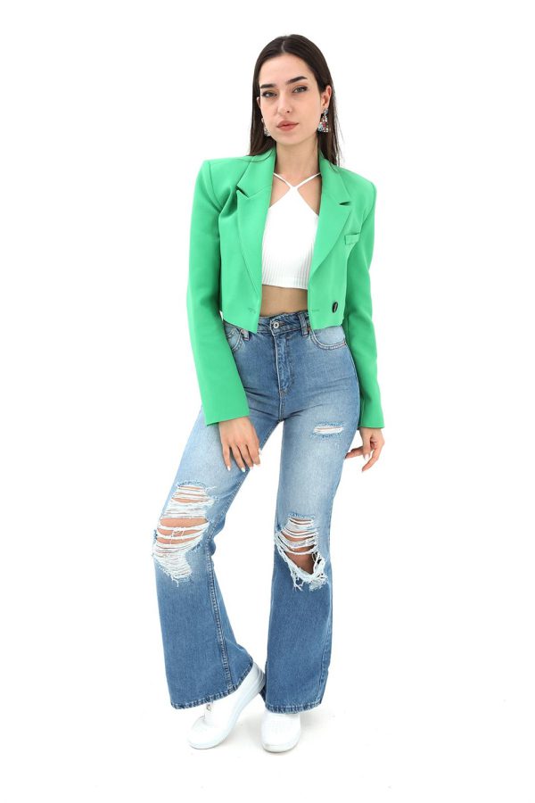 Crop Blazer Kısa Ceket - Yeşil - Görsel 3